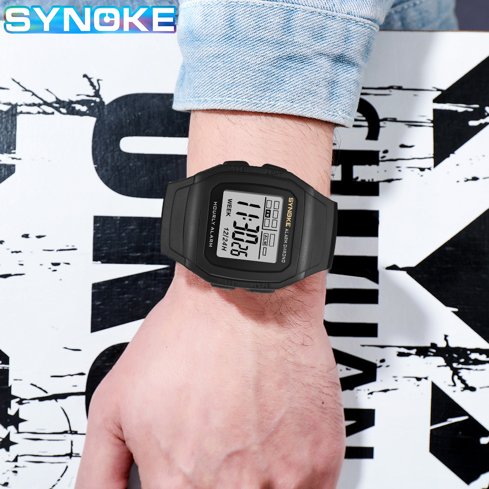 SYNOKE Digital Watch Student Electronic Outdoor Sports Boy Luminous Waterproof MultiFunction Watch Retro Square Watch. 