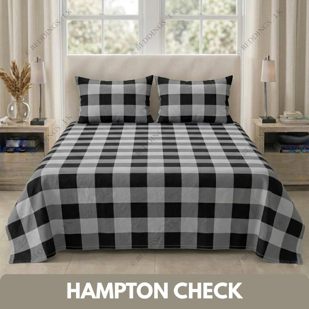 Twill Cotton Bedsheets - Hampton Check Single No Pillow Cases