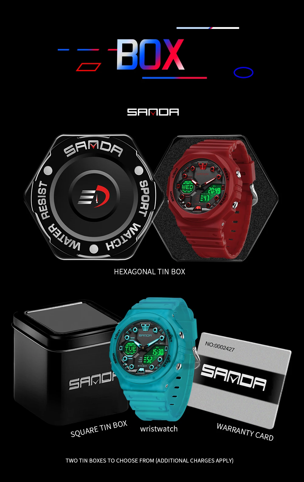 SANDA 6200 New Electronic Watch Multi Functional Nightlight Alarm 