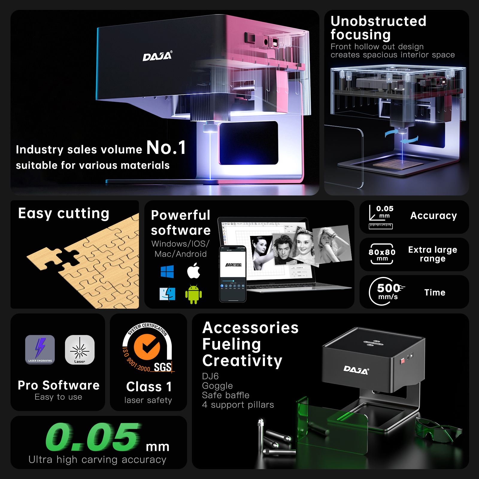 DAJA DJ6 Mini Portable Laser Engraver Diy Bluetooth Machine Painted Dog Tag Paper Leather Wood Plastic Logo CNC Business Machine. 