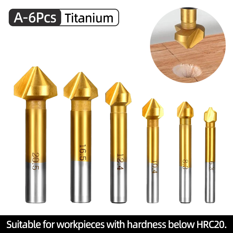 3 Flute Countersink Drill Bit Set HSS Titanium 90 Degree Chamfer Cutter ...