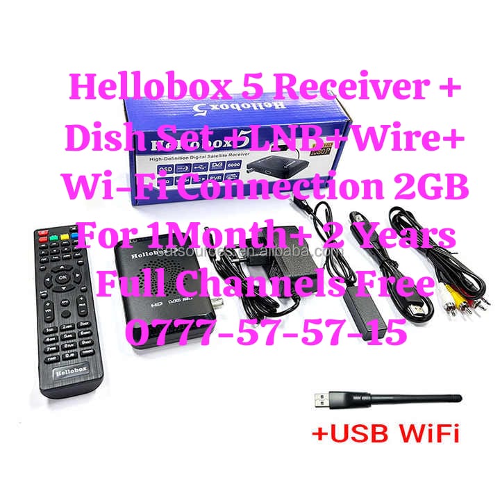 Hellobox 5 Receiver Satellite TV Receiver Box DVB-T2 DVB S2 Combo TV Box Tuner Satellite TV Receiver DVB S2X H.265 - 2 Year All Sri Lankan Channels Free No Reload- Wi-Fi Stick FREE