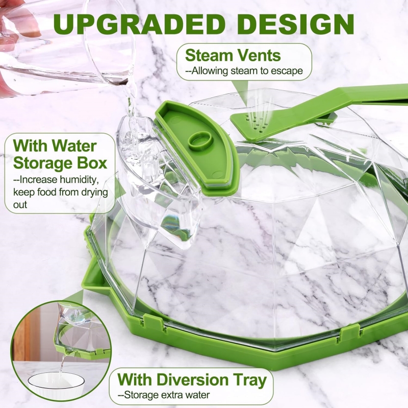 Microwave Cover for Food, Clear Microwave Splatter Cover with Water Storage Box, Upgraded Handle and Steam Vents. 