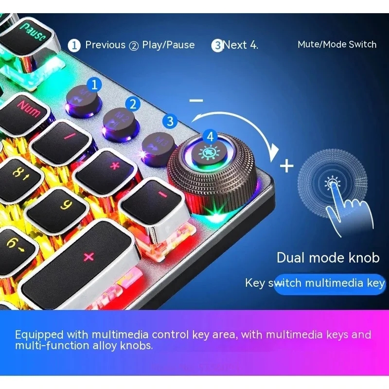 AULA F2088 Mechanical Gamer Keyboard Punk Keycap Retro 104Keys Multimedia Knob RGB Backlit Wired Anti-ghosting Gaming Keyboard. 