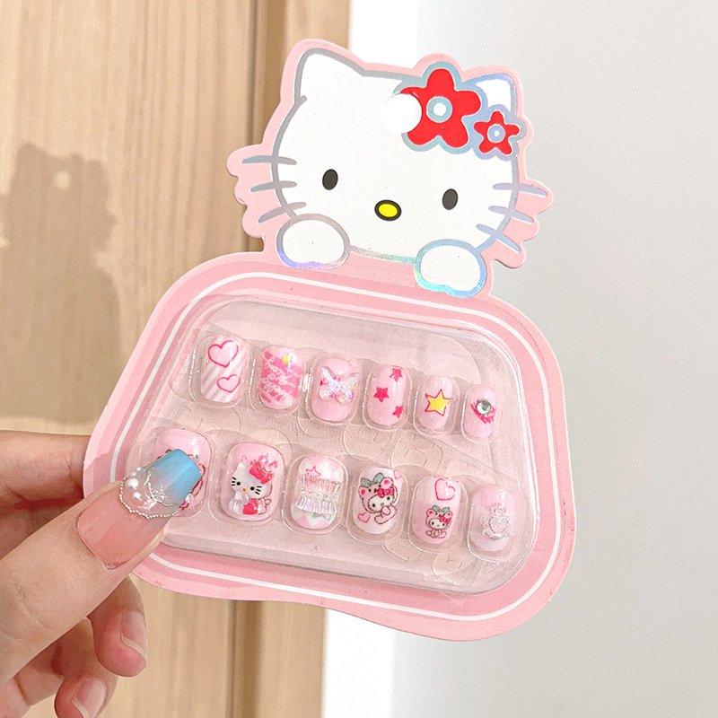 Cartoon Sanrio Kids Nail Sticker Cute Hello Kitty Cinnamoroll Kuromi Children Self Adhesive Nail Patch Accessories Girl Toy Gift. 