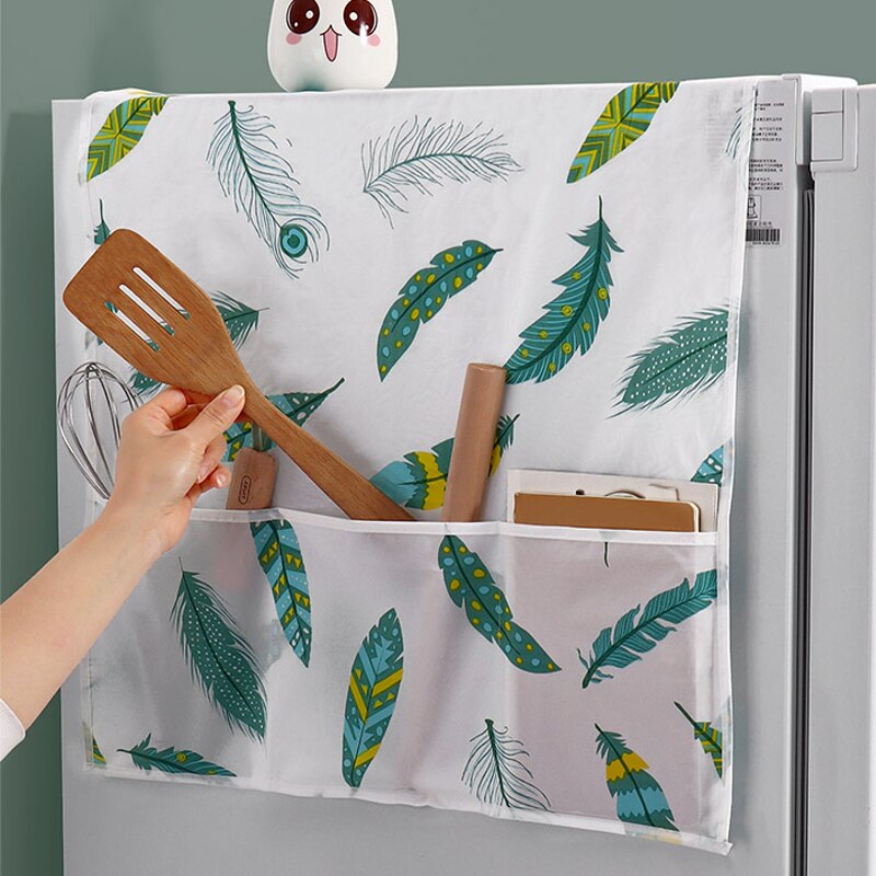 Refrigerator Dust Cover with Storage Bag Washable Printing Multi-purpose Household Washing Machine Cabinet Dust Protection Cover. 