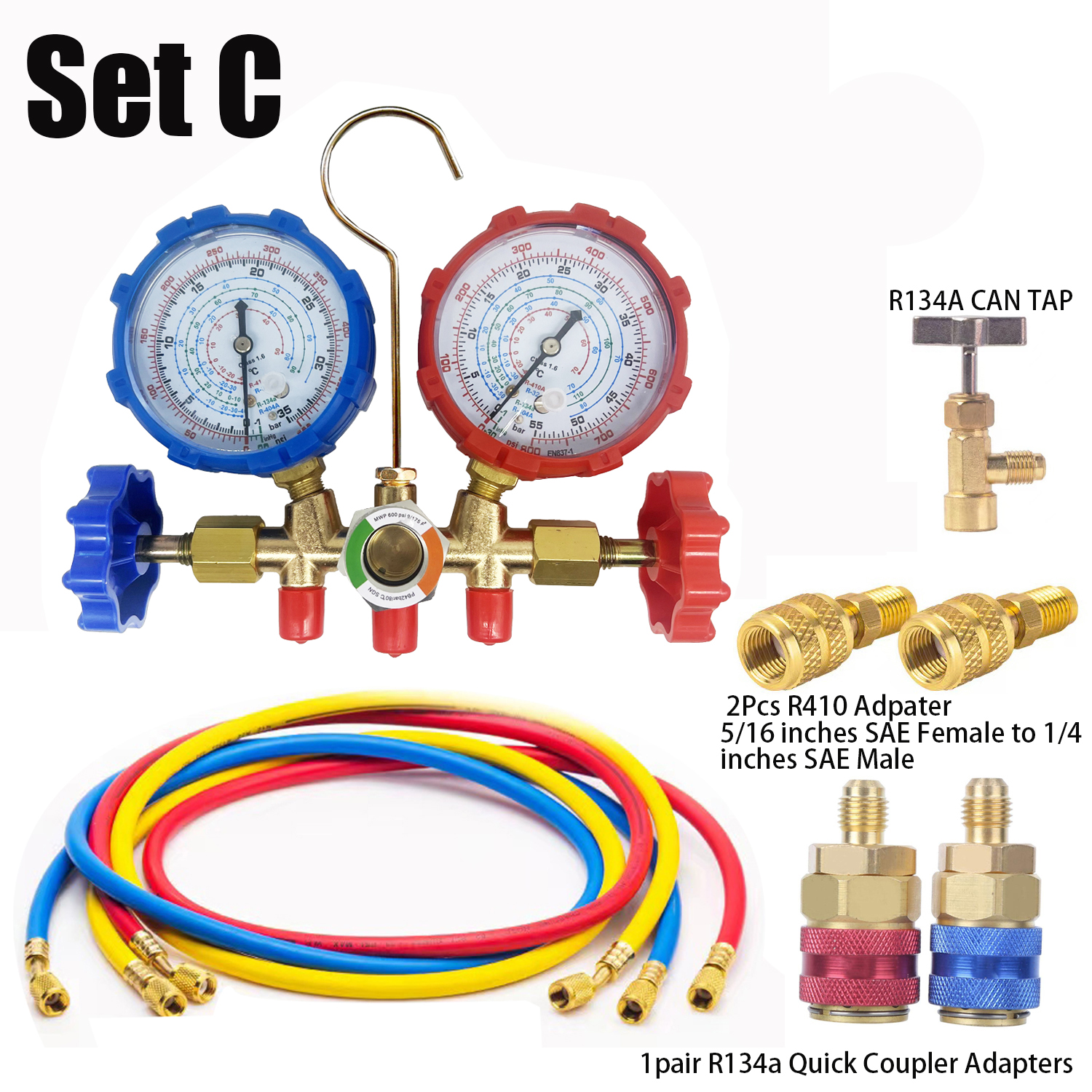 Air Condition AC Diagnostic Manifold Gauge Pressure Gauge Set Refrigerant Air Conditioning Tools With Hoses Hook