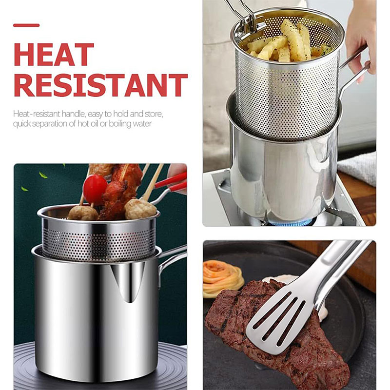 Stainless Steel Deep Fryer Pot Japanese Tempura Small Deep Frying Pan With Strainer Basket for French Fries Chicken Kitchen Pans. 
