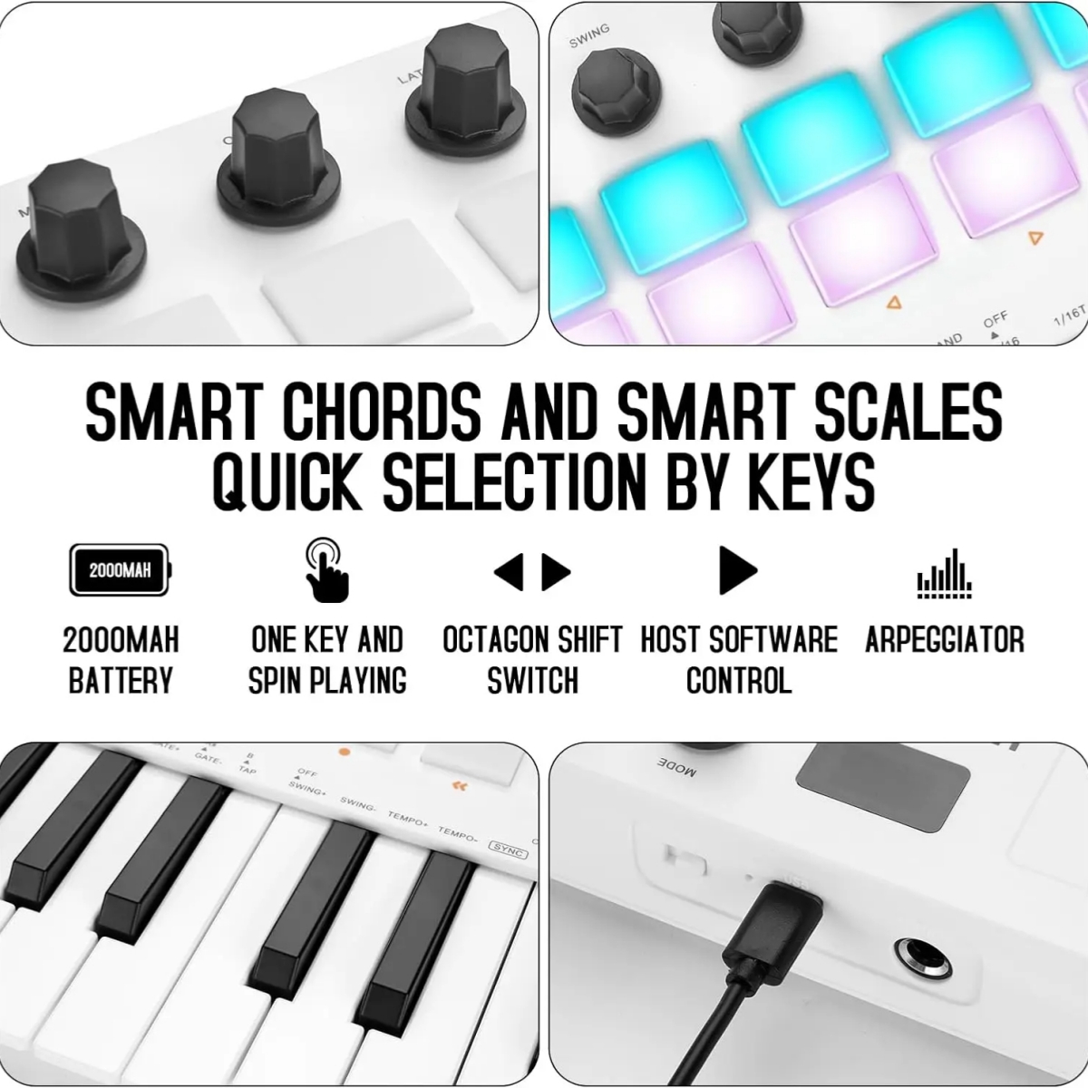 M-VAVE SMK-25 II MIDI Pad Controller Keyboard USB Mini 25 Key,16 RGB Drum Pads,8 Knobs and Music Production,Software Included. 