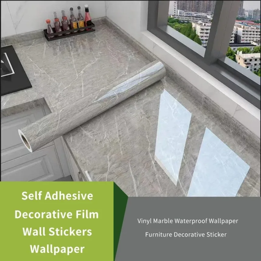 Oil Proof Marble Vinyl Self Adhesive Waterproof Wallpaper Decorative ...