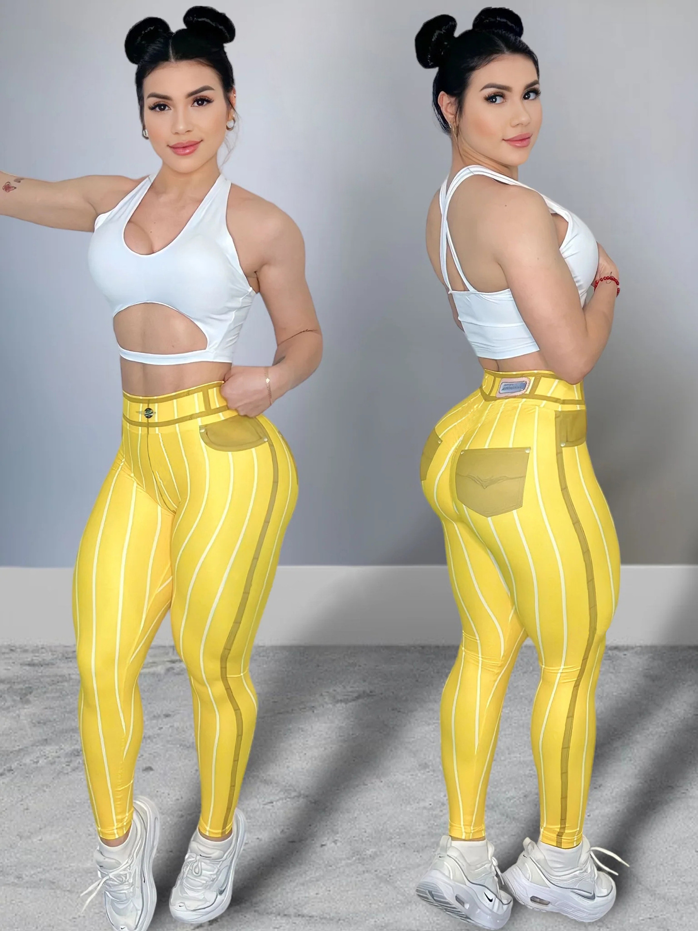 Women High Waist Sports Leggings Stripe Print Stretchable Yoga Pants Sexy Tight Fitness Workout  Gym Push Up Causal Pant. 