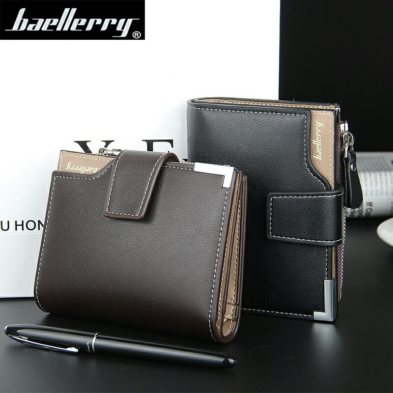 Baellerry Short Luxury Men Wallets Zipper Coin Pocket Card Holder Male Wallet Clutch Photo Holder Brand Man Purses Wallet. 