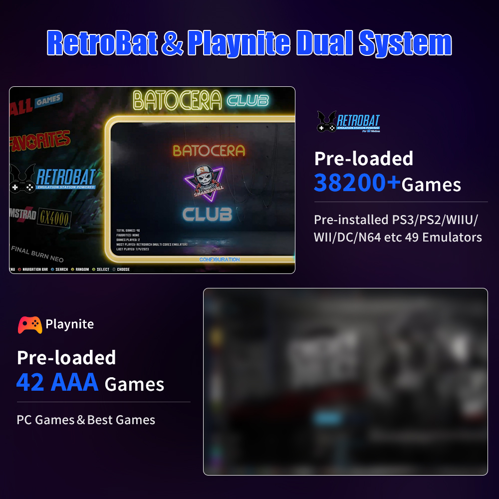 Retrobat＆Playnite Retro Gaming HDD 38200+AAA PC and Retro Games for PS3/PS2/Switch/DC/WII/WIIU/NES/MAME Emulator Game Console. 