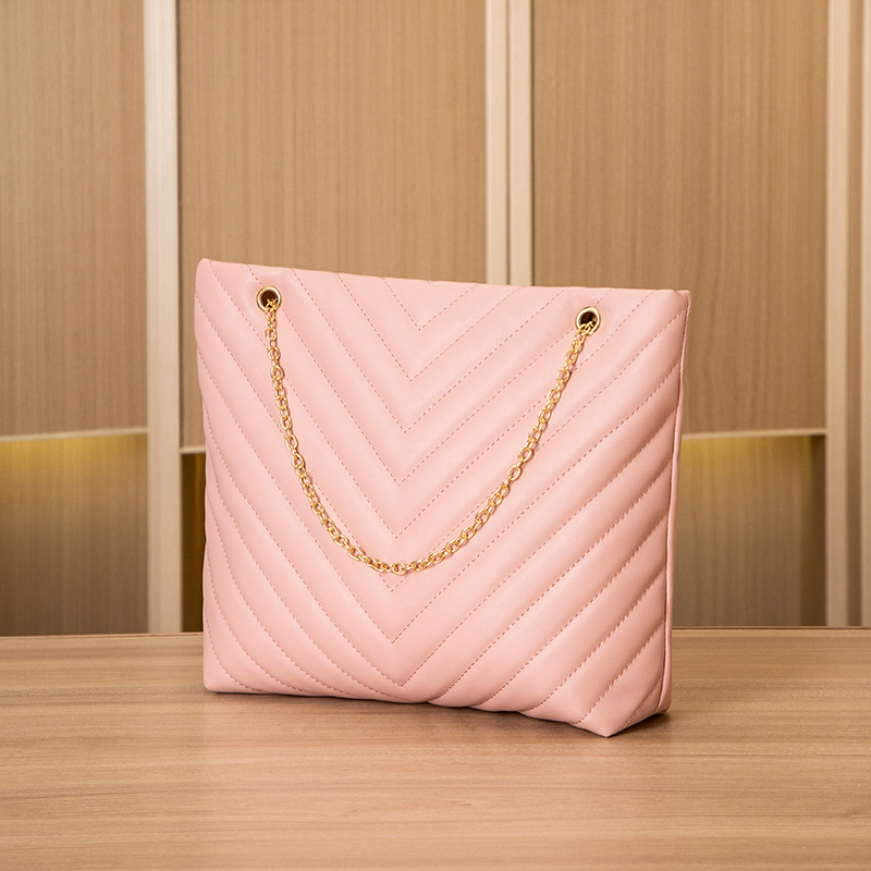 Women's Bag New Fashion Casual Embroidery Chain Shoulder Bag V-Pattern Lingge Handheld Shopping Bag Tote Bag. 