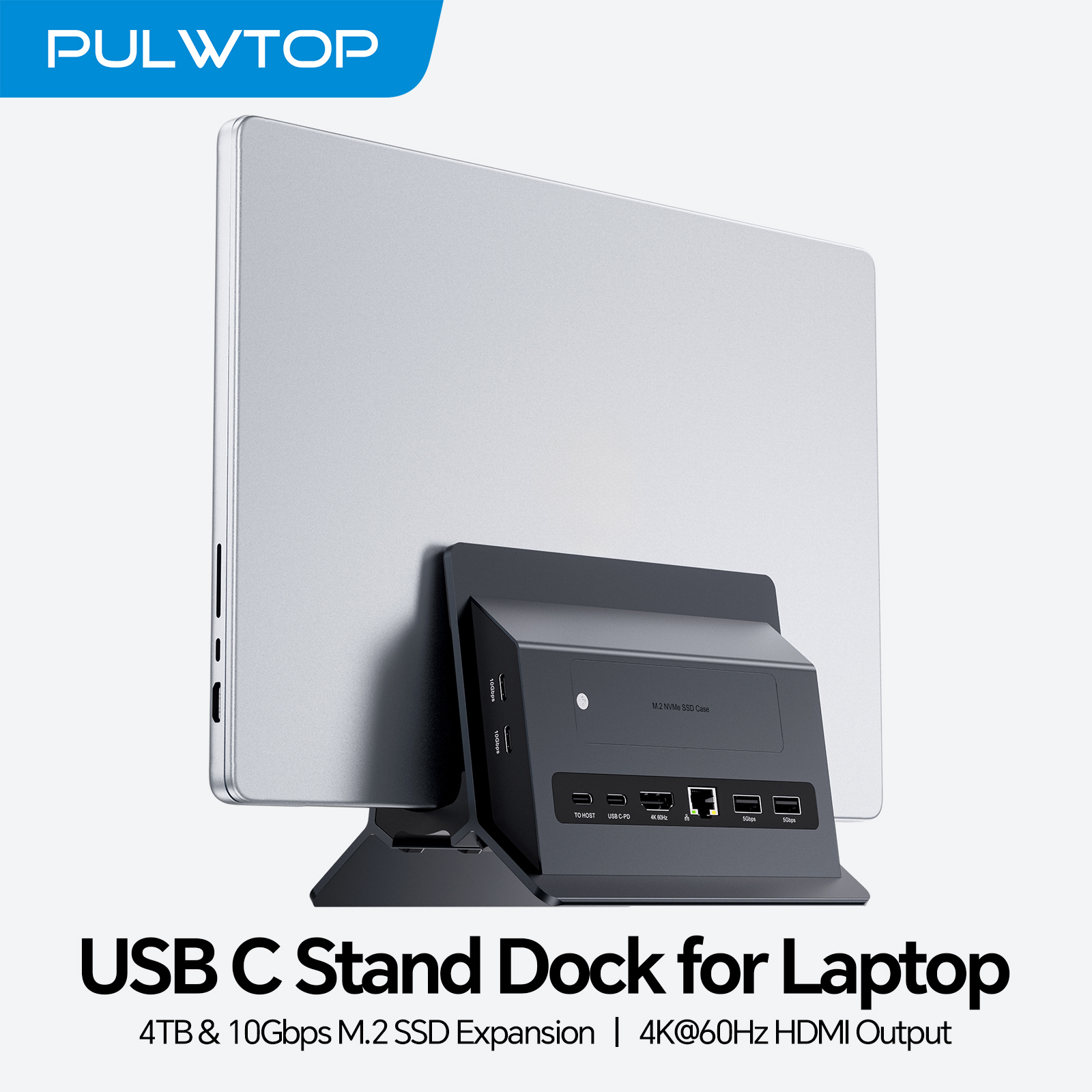 Docking Station Per MacBook Con Doppio Monitor – 2 HDMI 4K@60Hz, SSD M.2, 10Gbps, PD 100W, Ethernet E Supporto Verticale Per M3/M4/M5